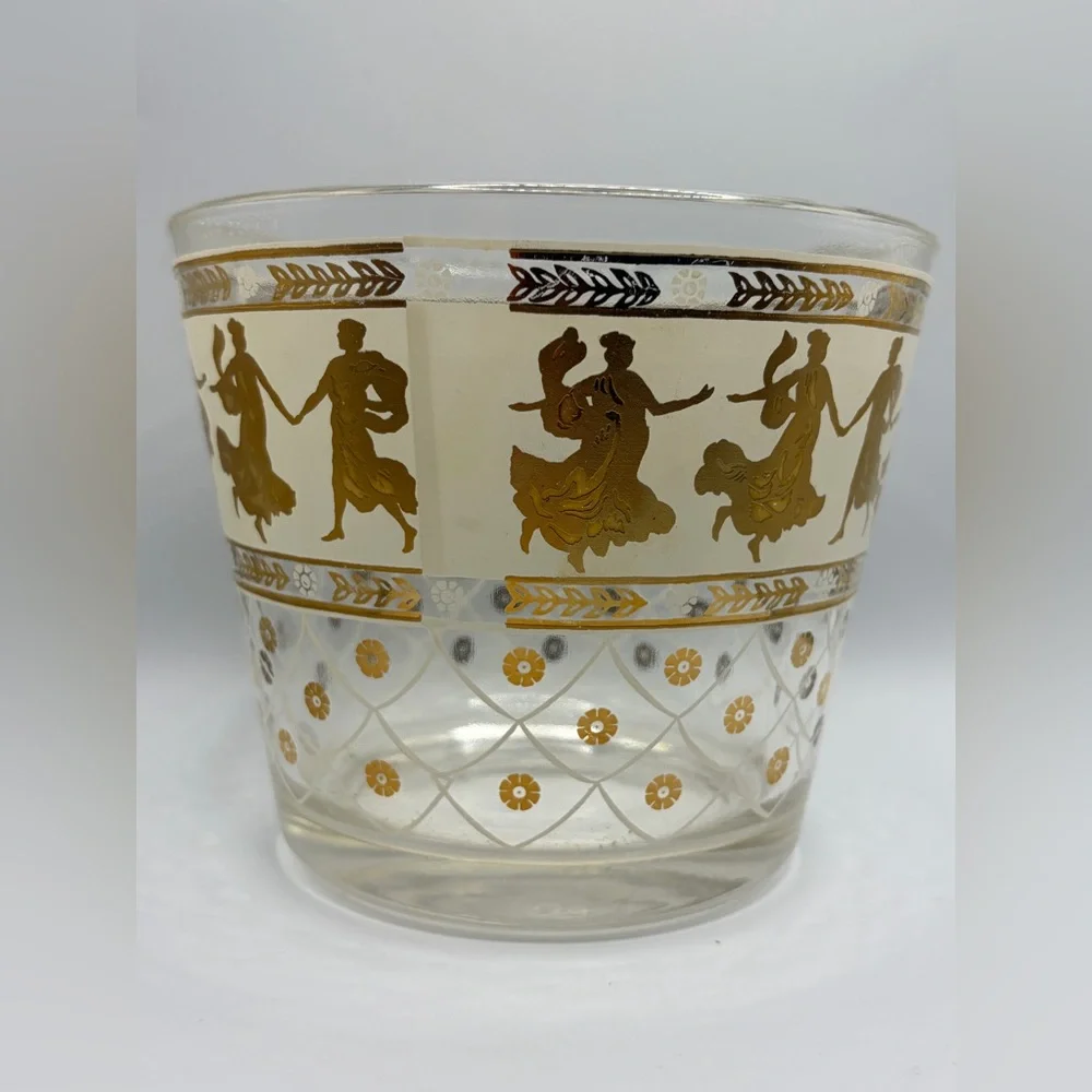 MCM Mid Century Modern Vintage Dancing Gold Grecian Women & Men Glass Ice Bucket